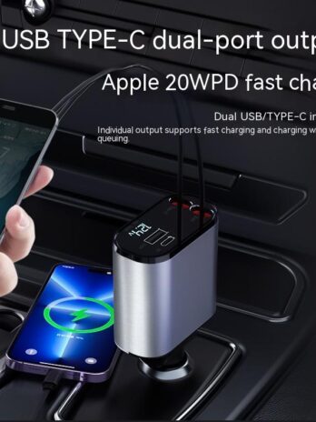 Metal Car Charger 100W Super Fast Charging Car Cigarette Lighter USB And TYPE-C Adapter